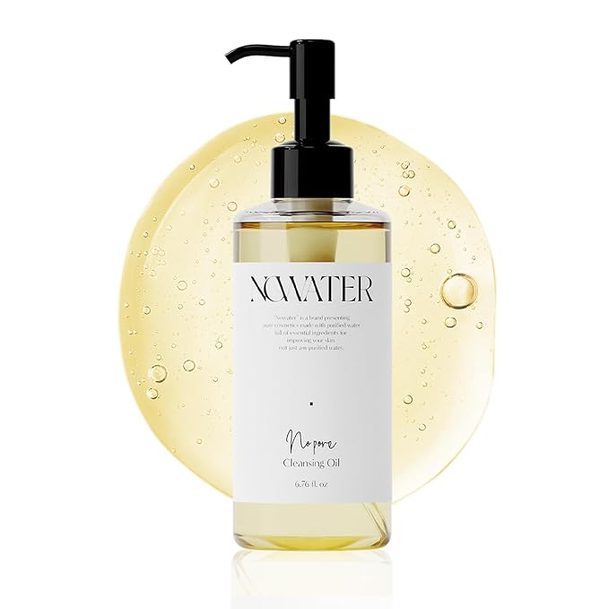 NOWATER Korean Cleansing Oil for Double Cleansing – Makeup Remover & Pore Cleanser with 30% Olive Oil, Tea Tree, Squalane, Blackhead Dissolving Facial Oil for All Skin Types, (6.76 fl.oz)