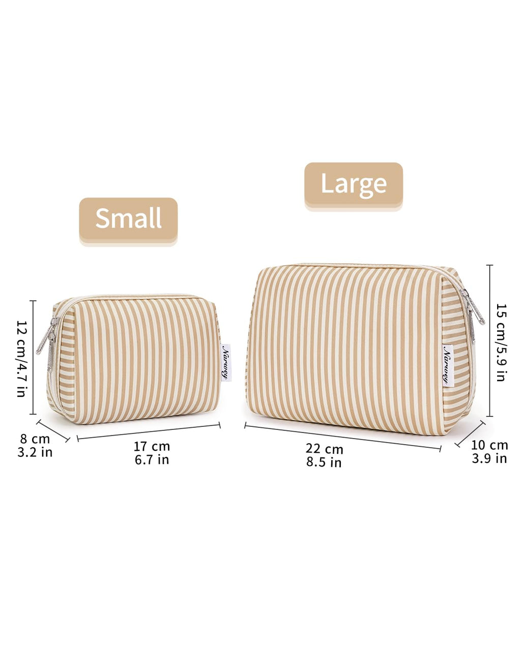Narwey Striped Makeup Bag Travel Cosmetic Bag Organizer Toiletry Bag Make Up Bags with Compartments for Women Girls (Large,Brown Stripe)