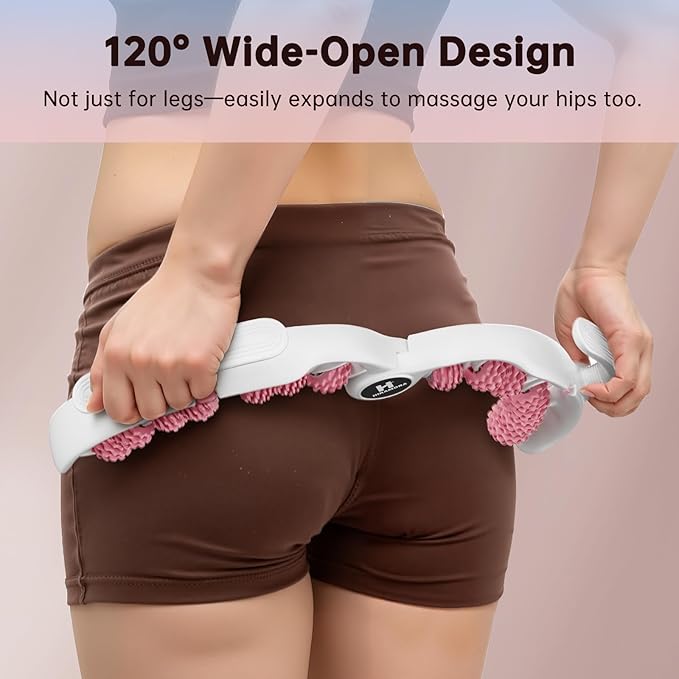 Hikamora Cellulite Massage Tool, Manual Cellulite Roller, Contoured & Smoother Skin, Relieve Leg Muscle Soreness, Dimpled Skin Removal, Legs/Thighs/Buttocks, Anti-Cellulite Roller (Pink)