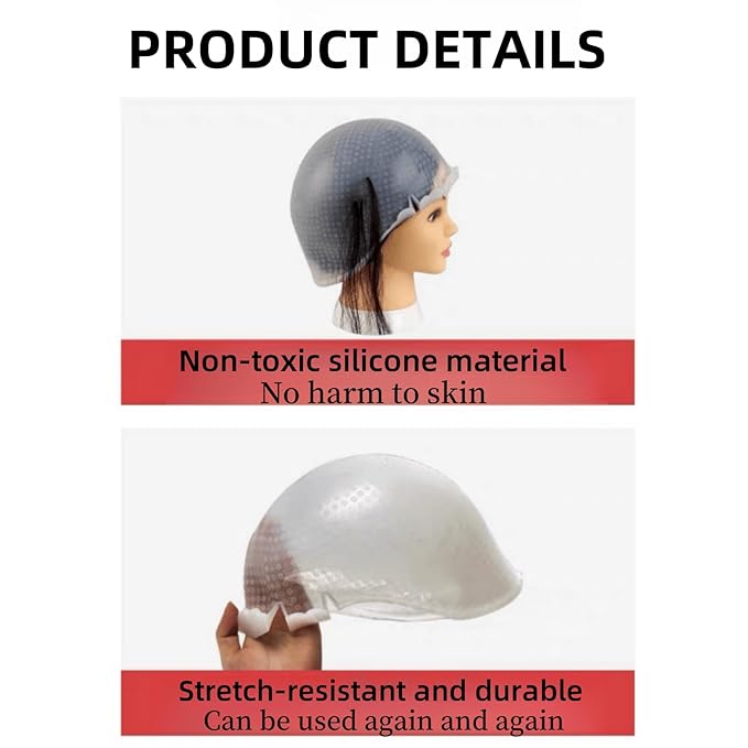 Hair Coloring Highlighting Cap, Silicone Highlight Cap Pull Through Caps Hair Coloring Cap without Hook, Hair Highlighting Kit Gloves and Brush for Salon Tools