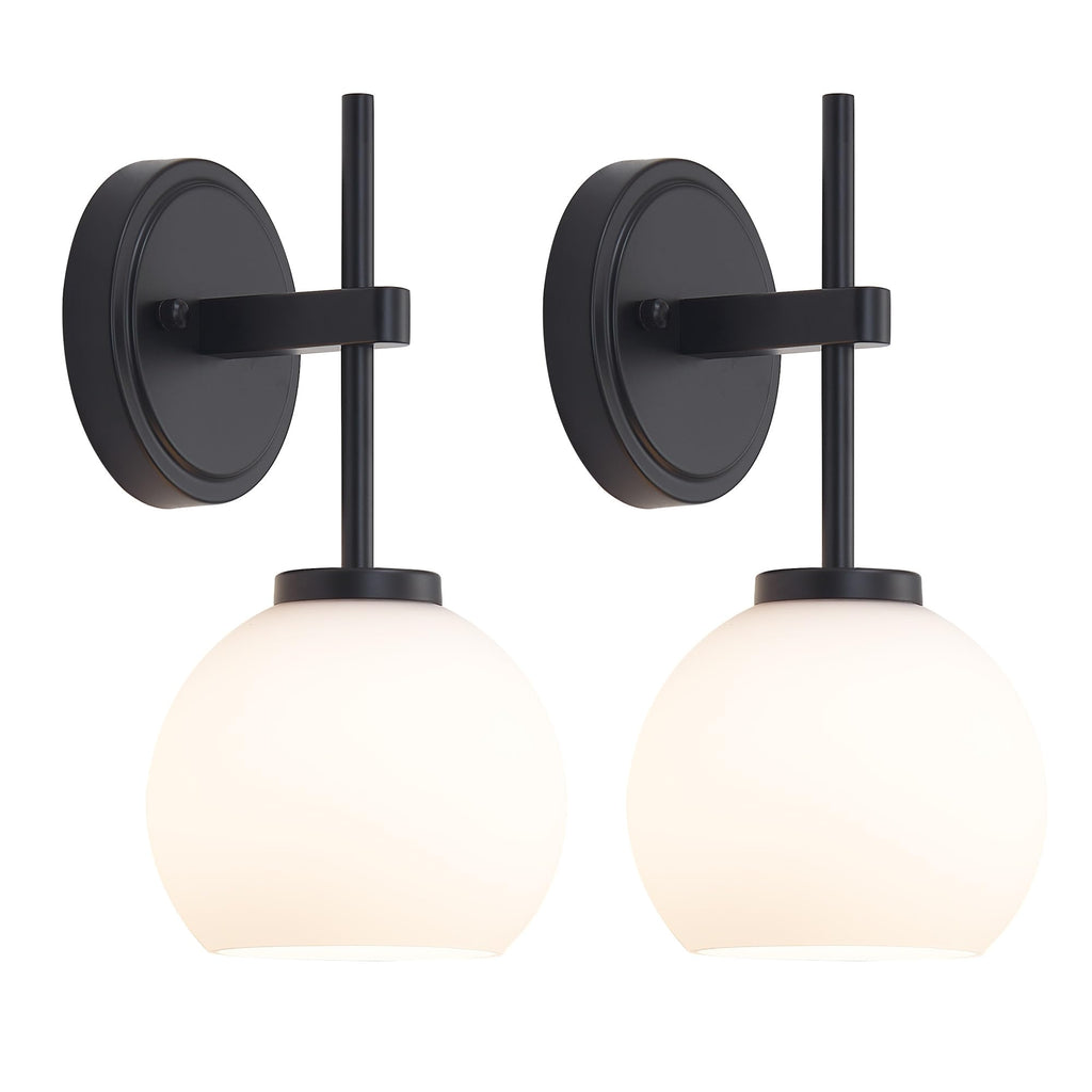 SANTOSTOCK Black Wireless Rechargeable Wall Sconces with Remote Control, Battery Operated Wall Sconce Set of 2, LED Dimmable Wall Lights with Opal White Glass Shade, 12 Colors RGB & 3 CCT Bulb