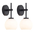 SANTOSTOCK Black Wireless Rechargeable Wall Sconces with Remote Control, Battery Operated Wall Sconce Set of 2, LED Dimmable Wall Lights with Opal White Glass Shade, 12 Colors RGB & 3 CCT Bulb