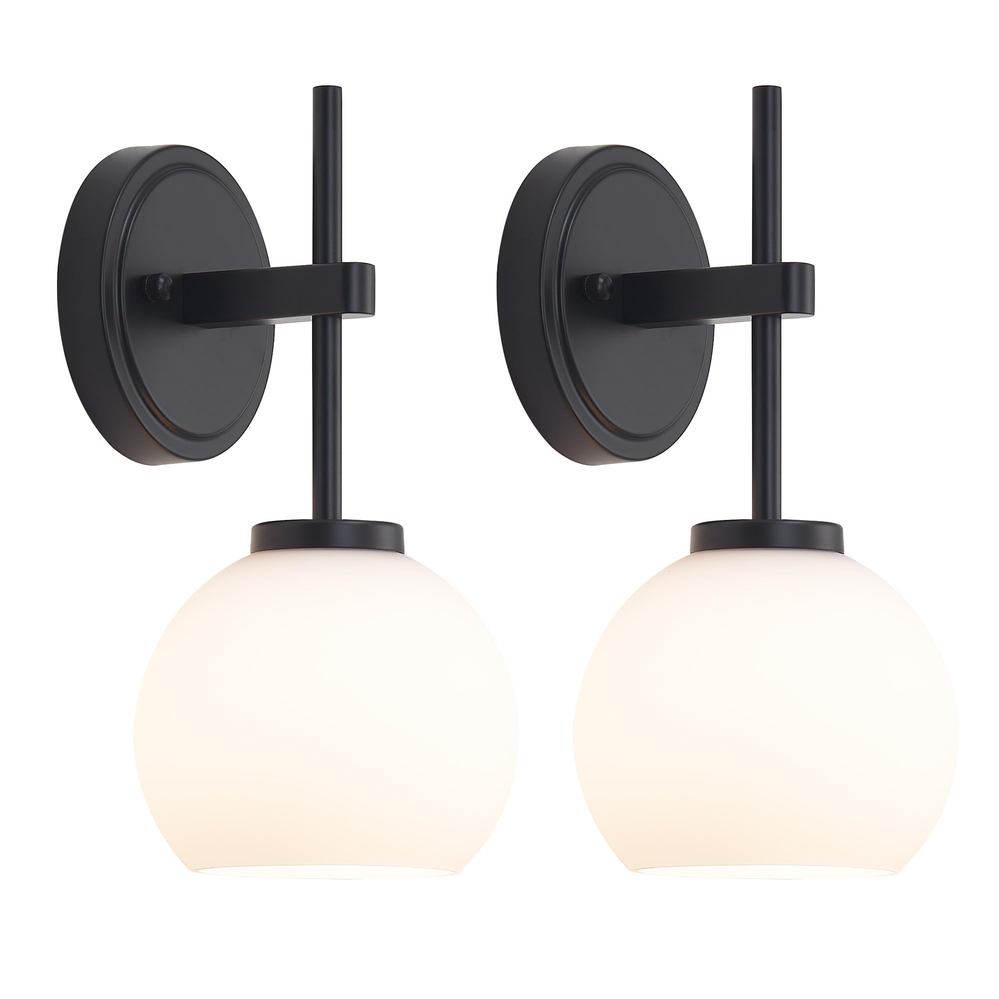 SANTOSTOCK Black Wireless Rechargeable Wall Sconces with Remote Control, Battery Operated Wall Sconce Set of 2, LED Dimmable Wall Lights with Opal White Glass Shade, 12 Colors RGB & 3 CCT Bulb