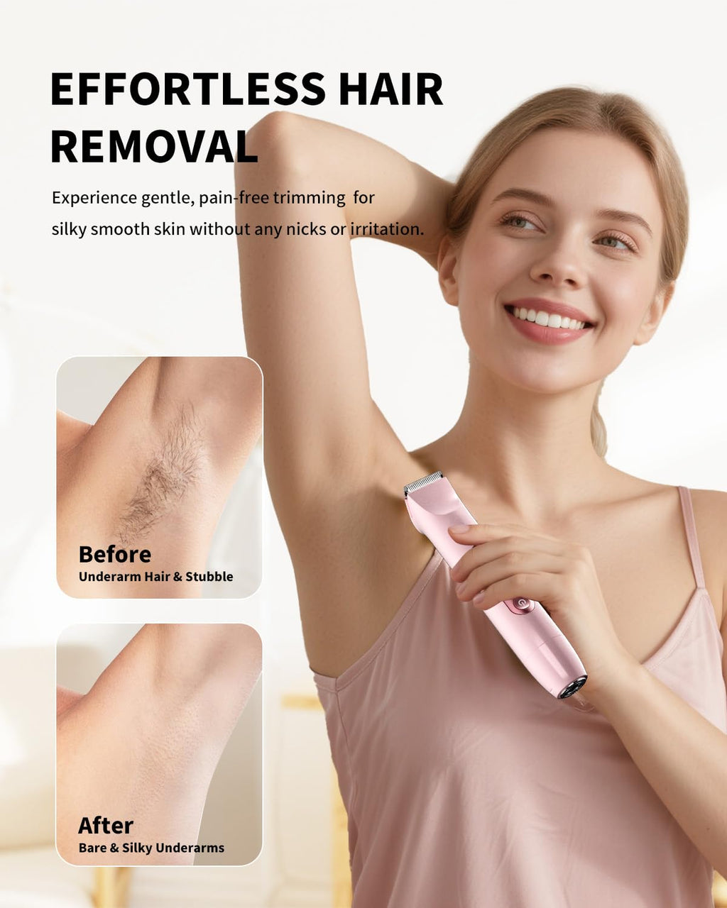 Ufree Bikini Trimmer Electric Razor for Women, Dual Head Rechargeable, Pink