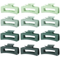 12 Pcs Green Large Square Hair Claw Clips for Women, 4.3-Inch Matte Rectangle Claw, Strong Hold Non-slip Hair Clips for Thick & Thin Hair