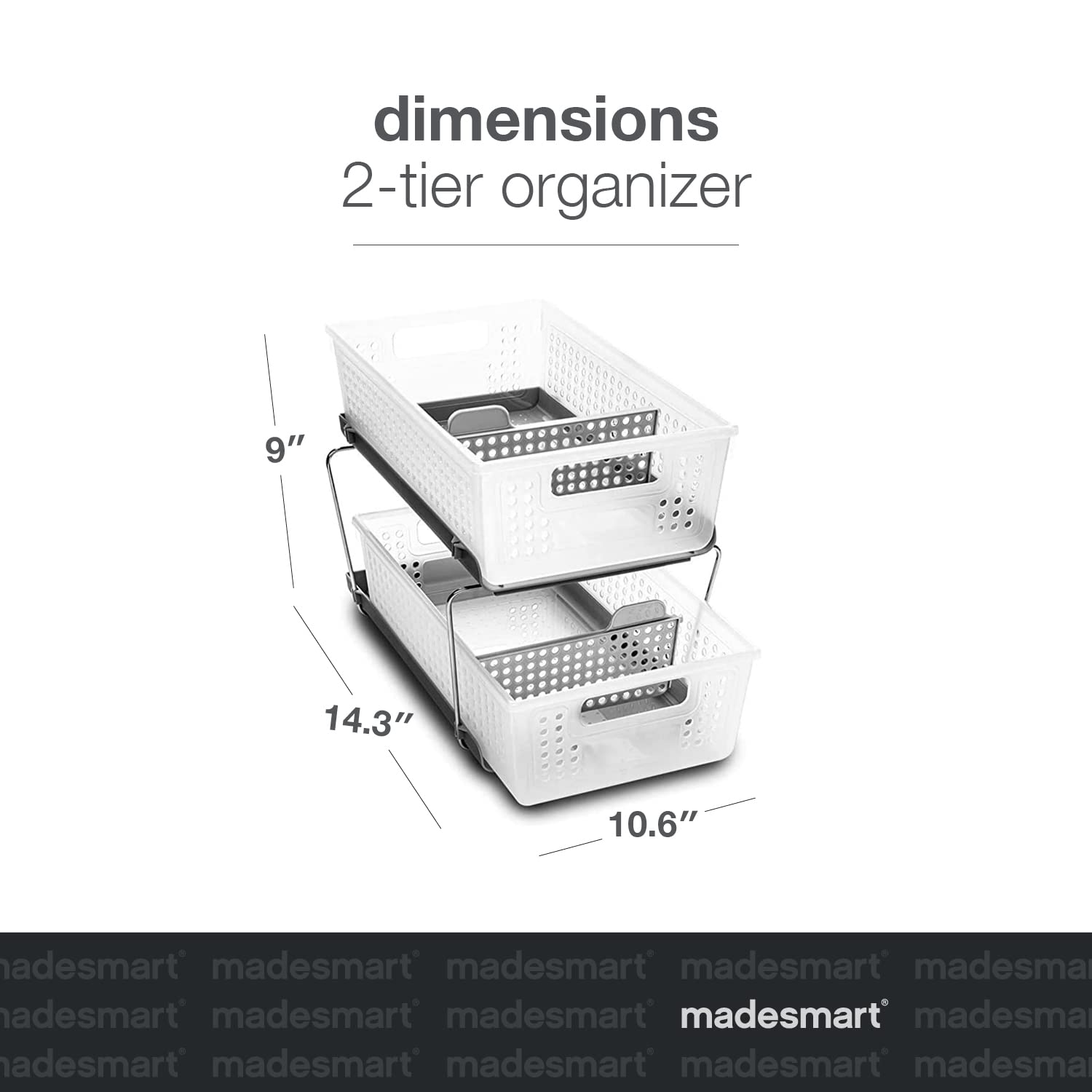 madesmart Two Tier Organizer with Dividers, Frost