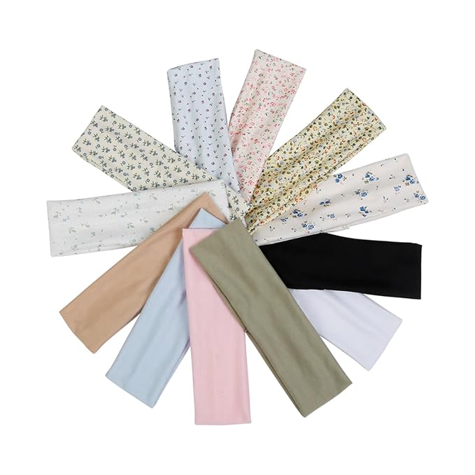 12 Pack Wild Floral Bow Headbands for Women Elastic Headwraps Hair Band Yoga Running Sports Knotted Headband Stretchy Rabbit Ears Turban Fashion Sport Cute Hair Accessories（Elastic Floral Hairbands）