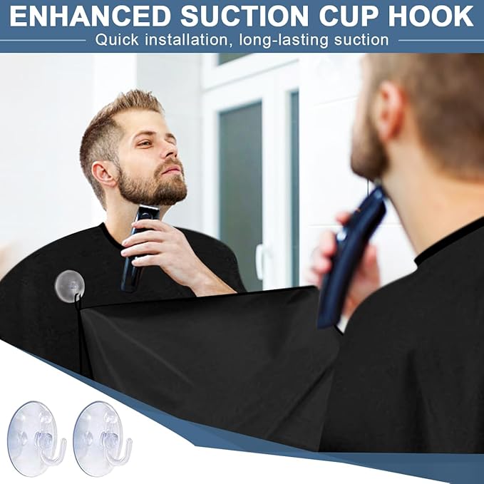 Fun Gift Beard Bib,Beard Apron,Beard Catcher for Men Shaving and Trimming,Non-Stick Beard Cape Grooming Cloth, with 3 Suction Cups, Valentines Day Gifts for Him Men（black） Christmas