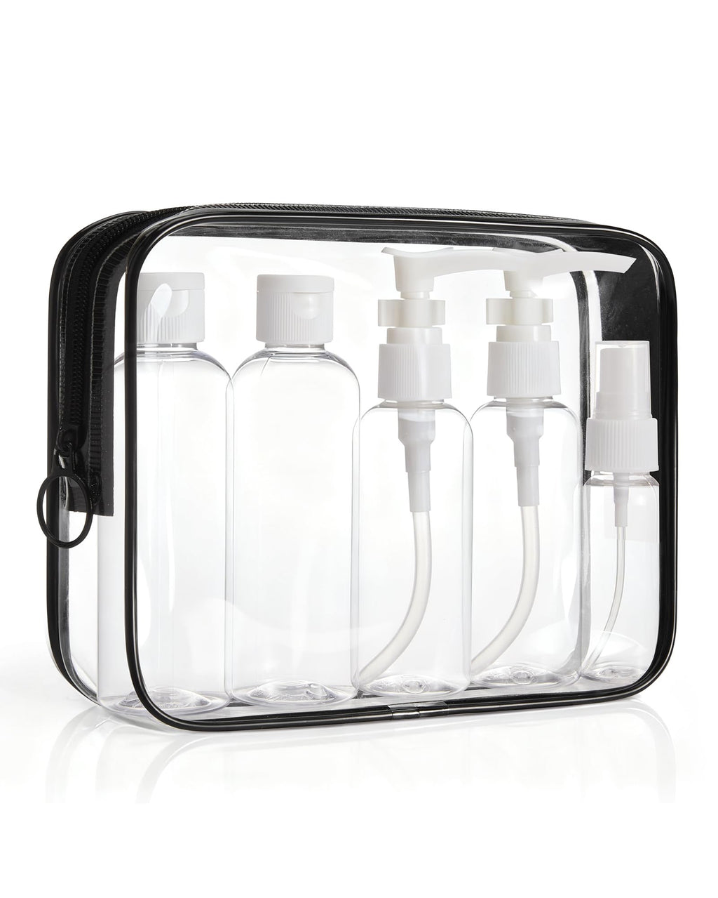 BAGSMART Clear Toiletry Bag with Refillable Travel Bottles Set, Black