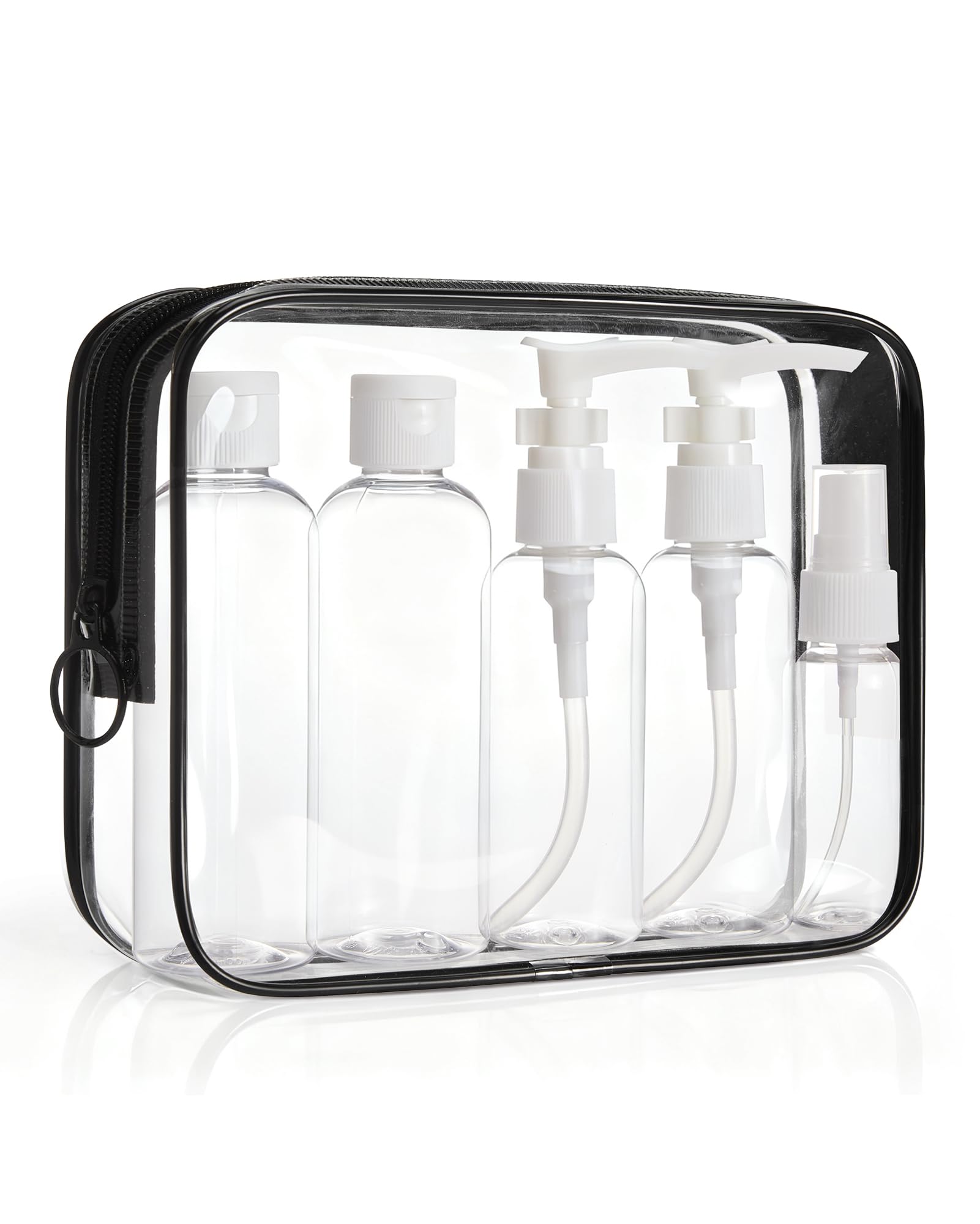 BAGSMART Clear Toiletry Bag with Refillable Travel Bottles Set, Black