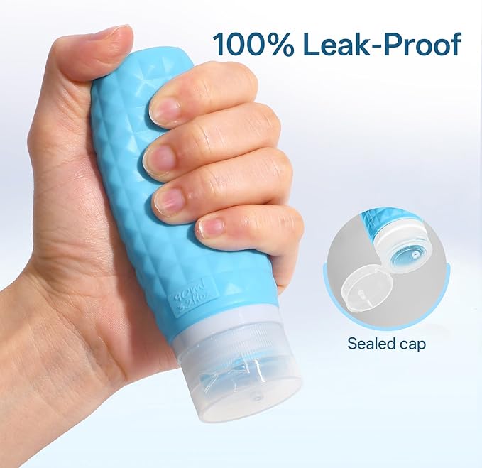 Firstfooby Travel Bottles for Toiletries, TSA Approved Travel Size Containers, Leak Proof Silicone Shampoo Bottles, Small Toiletry Containers with Clear Bag for Shampoo Conditioner Lotion