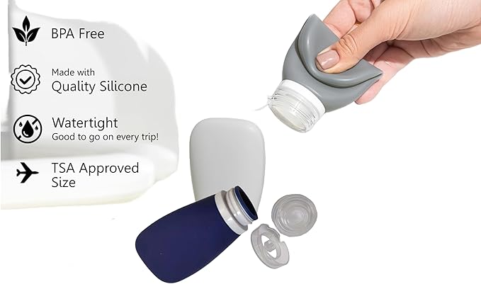 LYOB Travel Bottles for Toiletries, TSA Approved 3oz (90ml) Leak Proof Silicone Soft Refillable Squeeze Travel Size Containers BPA Free for Air Travel, Shampoo, Conditioner Patriotic (Red-White-Blue)