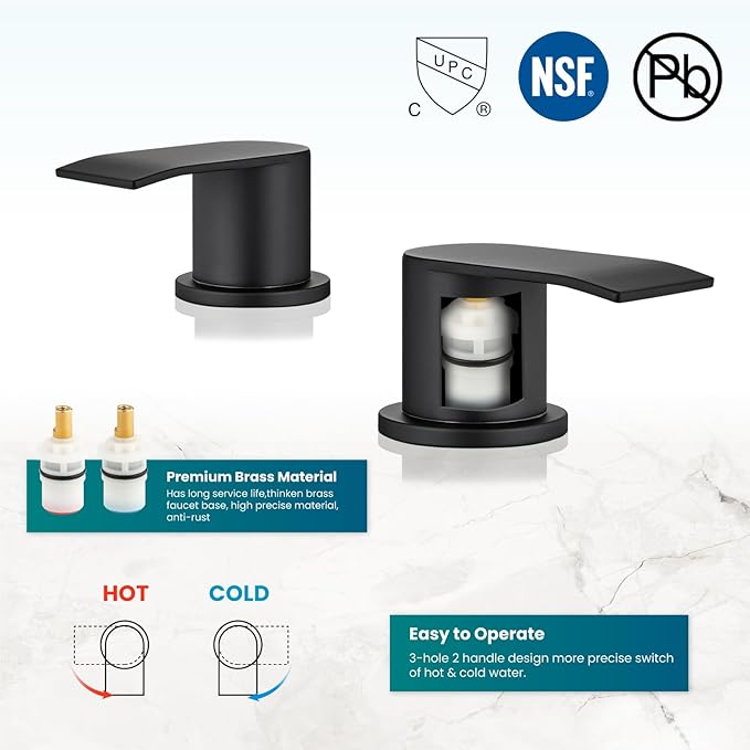 gotonovo Waterfall 8 inch Widespread Bathroom Faucet Set Bathroom Sink Faucet 3 Hole 2 Handle Vanity Lavatory Deck Mount with Pop Up Drain and Water Supply Lines Round Body Matte Black