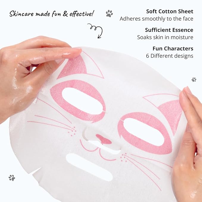 Epielle Character Face Mask Wave & Wild 12 Pack, Fun & Effective Korean Skin Care, Spa Party Favors, Birthday Gifts for Women, Self Care Gifts