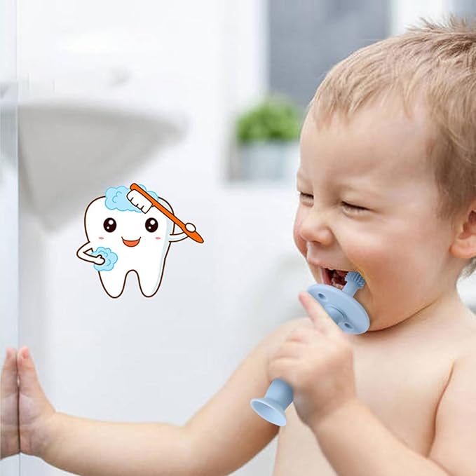 Baby Teether Toothbrush - 360 Degree Silicone Teething Toy with Suction Base, Soft Toddler Pacifier, Gum Massager Newborns, Infant Hygiene and Soothing Teether | for Babies 6-12 Months