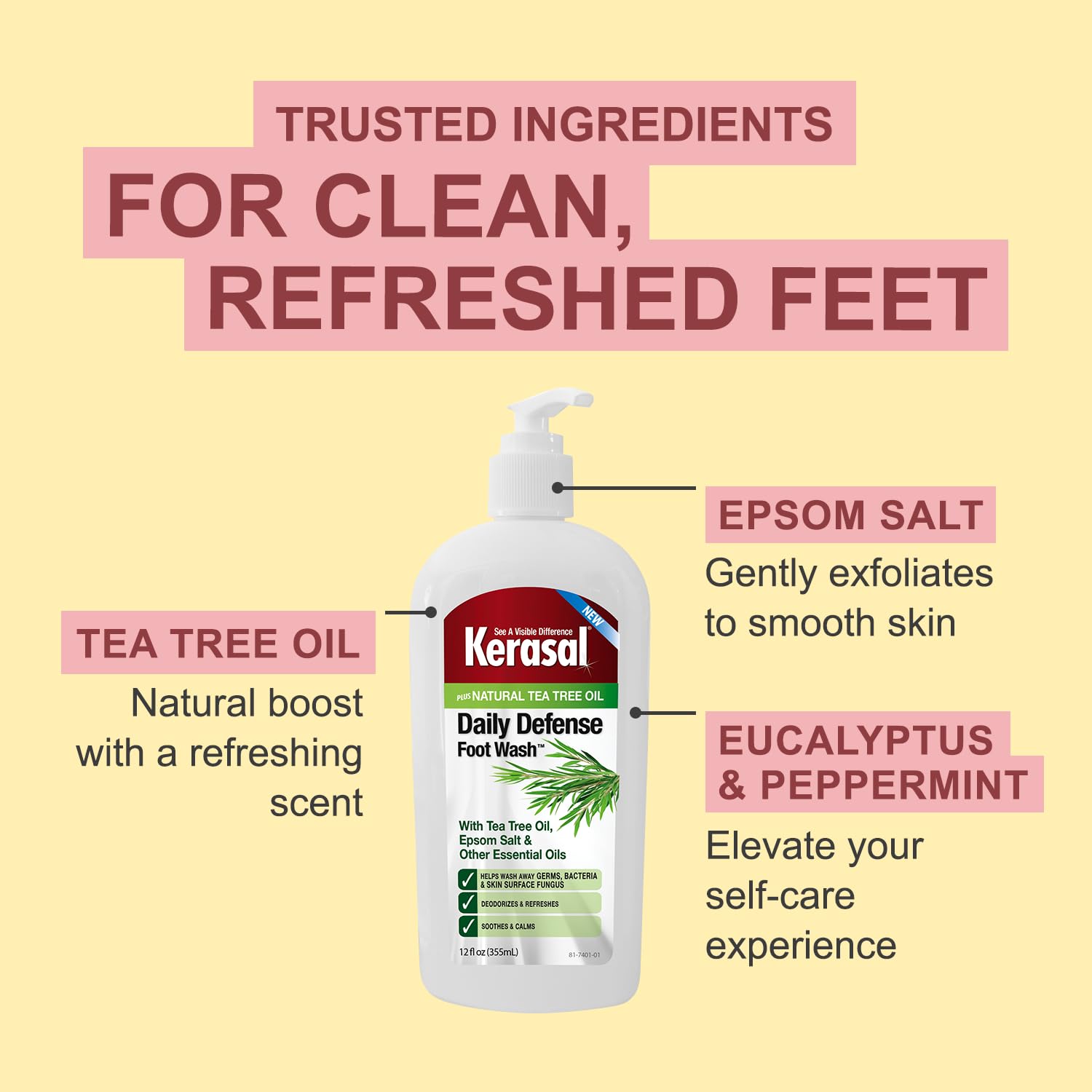 Kerasal Daily Defense Foot Wash Daily Cleanser for Feet, 12 Ounce (Packaging May Vary)