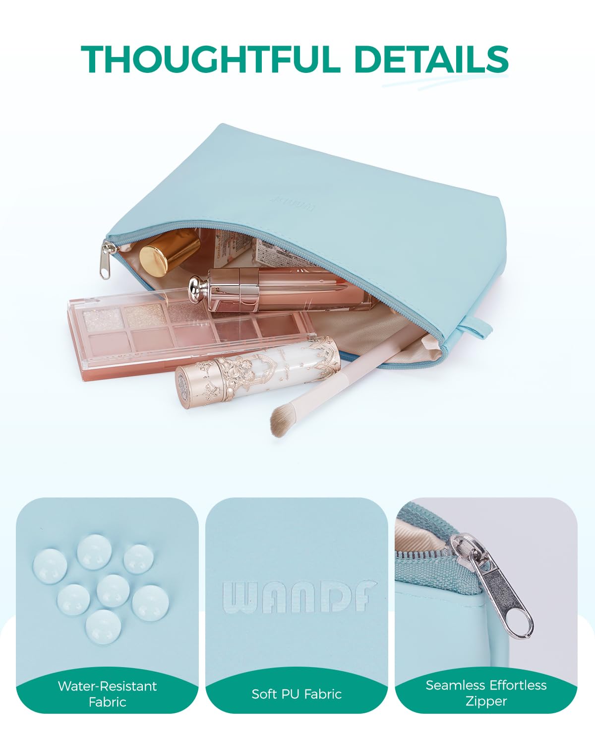 WANDF Small Makeup Bag for Purse, Small Cosmetic Bag for Women