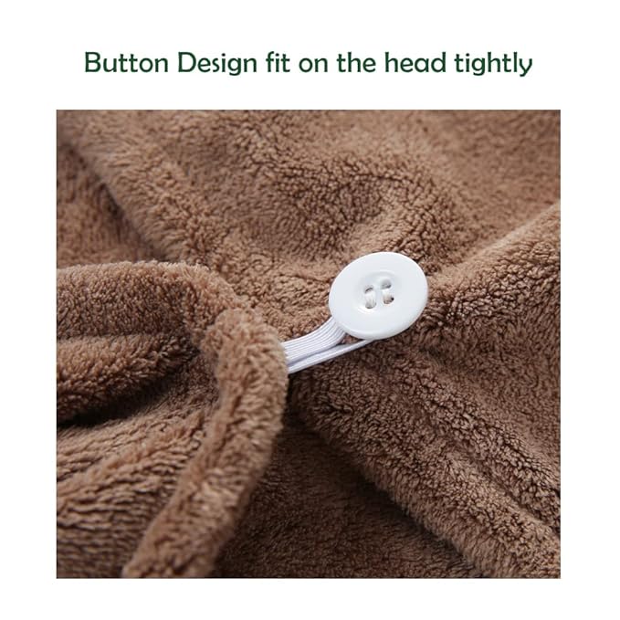 M-bestl 2 Pack Hair Drying Towels, Hair Wrap Towels,Absorbent Microfiber Hair Towel Turban with Button Design to Dry Hair Quickly(Star Green&Camel)