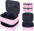 TANPADUAJI Double Layer Makeup Bag Portable Large Cosmetic Case Organizer with Adjustable Dividers Storage Travel Bag for Accessories Brushes Conditioner and Skin Care Products (Pink)