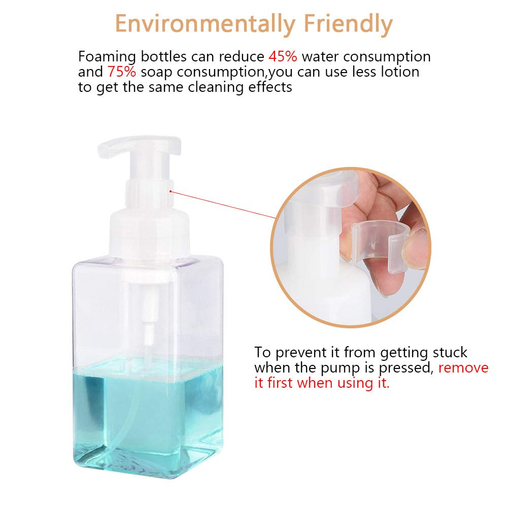 Foaming Soap Dispenser, 15oz Plastic Refillable Pump Bottle, 2 Pack, Clear