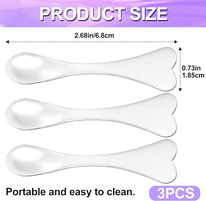 3pcs Mini Stainless Steel Makeup Spatula, Reusable Cosmetic Cream Spatulas Spoon, Skincare Scoop Applicator Facial Massage Beauty Tools for Mixing and Sampling Face Eye Cream- Silver