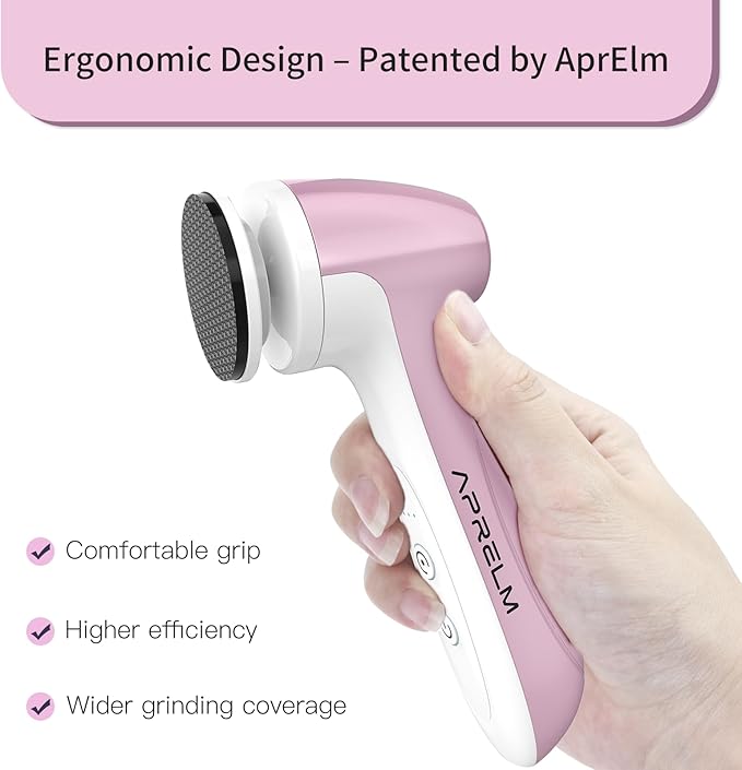 APRELM Rechargeable Electric Foot Callus Remover with 3 Glass Grinding Heads, Professional 1000RPM 3-Speed Control Electric Foot File (E7 Pink Glass Version)