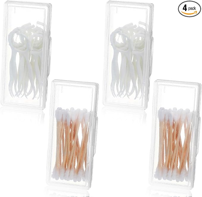YBEATY 4 Pcs Cotton Swab Holder for Travel Portable Small Dental Floss Picks Case Clear Plastic Buds Storage Containers Box with Dustproof Lid for Ear Cosmetics Makeup Remover Nail Polish Remover