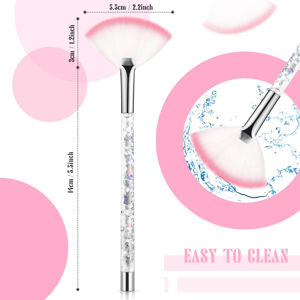 Nuenen 12 Pcs Soft Fan Facial Brushes Mask Acid Applicator Brush for Mud Cream Blush Makeup Peel Glycolic Multi Use Cosmetic Tools with Glitter Quicksand Handle and Pouch(Silver)