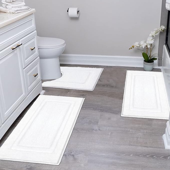 SHACOS White Bathroom Rugs Sets 3 Piece Small Bath Mat U Shaped Toilet Rug