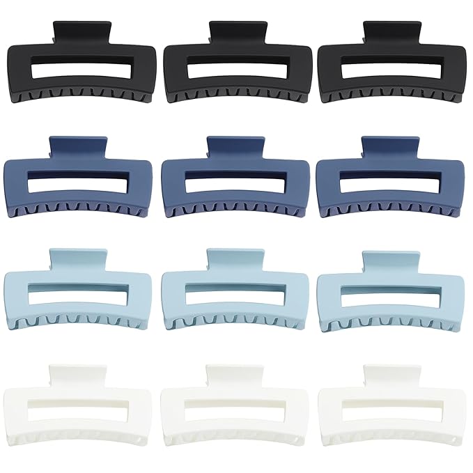 Sisiaipu Hair Clip, 4.1 Inch Large Square Hair Claws Clips 12 Pcs for Thick Hair - Blue, for Women and Girls