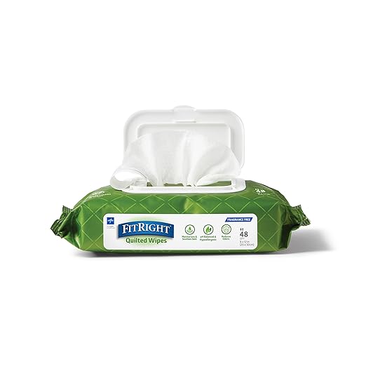 Medline FitRight Aloe Quilted Heavyweight Personal Cleansing Cloth Wipes, Unscented, Pack of 48, 8 x 12 inch Adult Large Incontinence Wipes