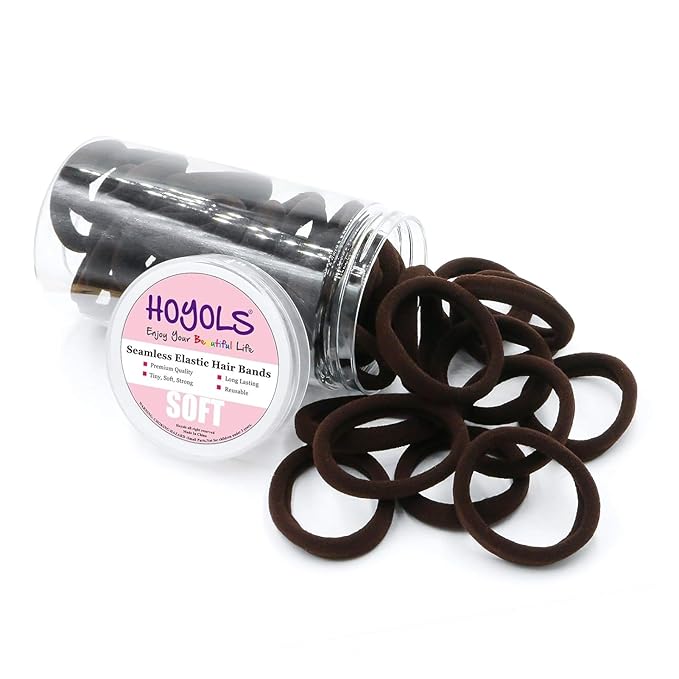 HOYOLS Brown Hair Ties, Seamless Ponytail Holders 100 pcs