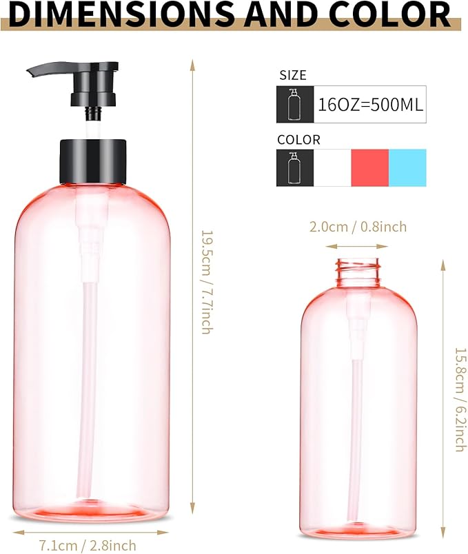 Bynccea Pump Bottle 16 oz/500 ml Empty Shampoo Pump Bottles Dispenser Portable Pump Plastic Bottles for Shampoo and Conditioner Liquid