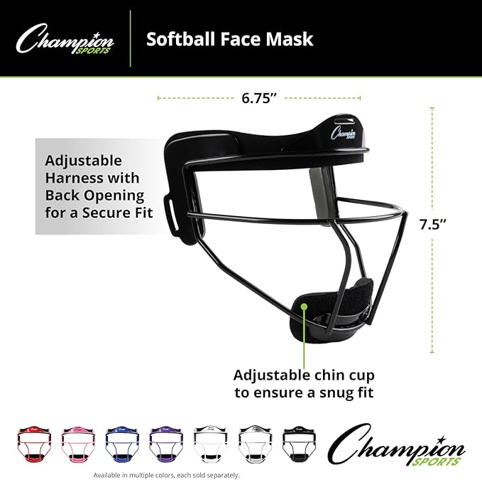 Champion Sports Steel Softball Face Mask – Durable Fielder’s Mask for Youth & Adults, Multiple Colors for Practice & Games