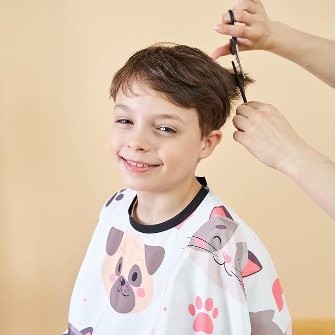 Barber Cape for Kids, Professional Hair Salon Cape with Adjustable Neck Strap, Shampoo Hair Cutting Cape for Salon and Home - 51 x 36 inches (Cartoon Dog & Cat Pattern)