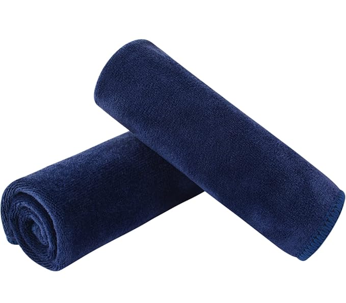 SINLAND Microfiber Facial Cloths Fast Drying Washcloth 12inch x 12inch (Pack of 2, Navy Blue)