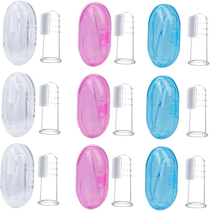 9pcs Finger Toothbrush with Storage Boxes Soft Food-Grade Silicone Oral Cleaner for Years Gentle Gum Massager for Healthy Teeth and Teething Comfort