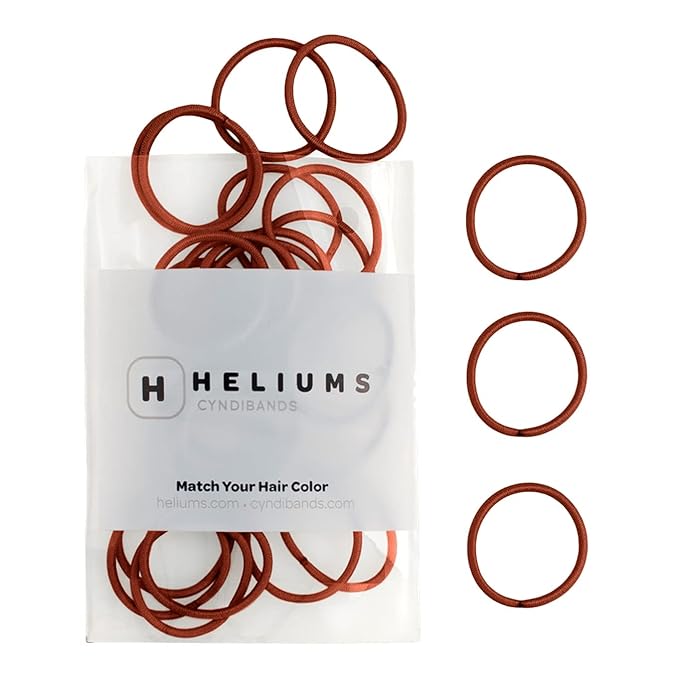 Heliums Small Hair Ties - Auburn Red - No Damage Mini 1 Inch Reusable 2mm Elastics for Thin Hair and Kids, Neutral Ponytail Holders - 48 Count
