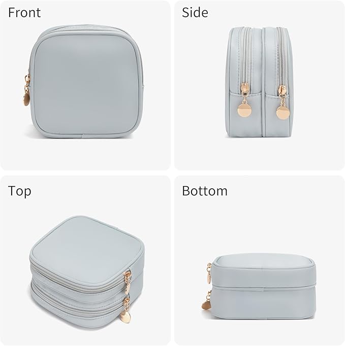XIAOLER Small Makeup Pouch, Double Zipper Cosmetic Bag, Travel Makeup Bag, Cute Makeup Bag for Purse, Mini Toiletry Bag (Silver)