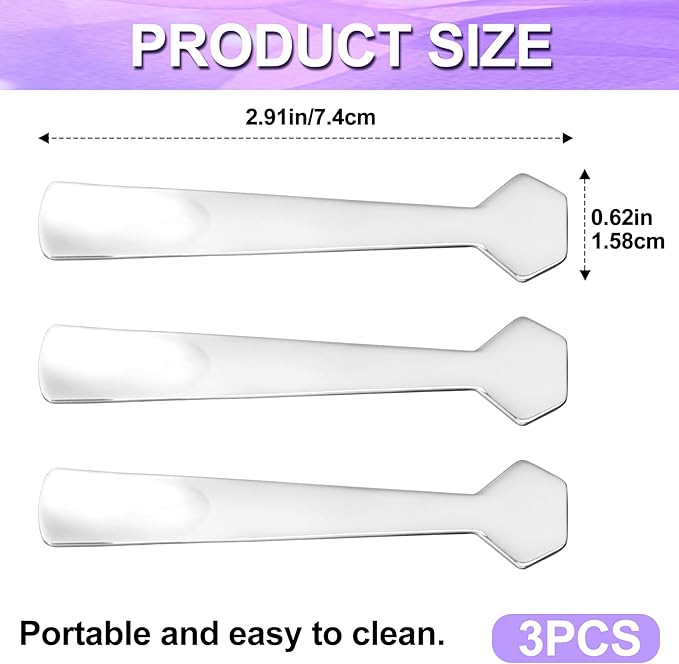 3pcs Mini Stainless Steel Makeup Spatula, Reusable Cosmetic Cream Spatulas Spoon, Skincare Scoop Applicator Facial Massage Beauty Tools for Mixing and Sampling Face Eye Cream- Silver