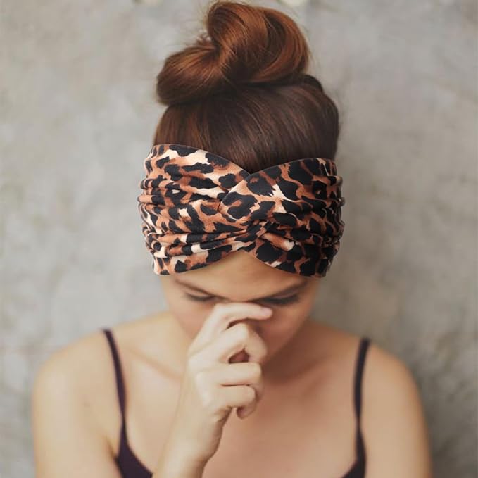 DRESHOW 4 Pack Turban Headbands for Women Wide Vintage Head Wraps Knotted Cute Hair Band Accessories