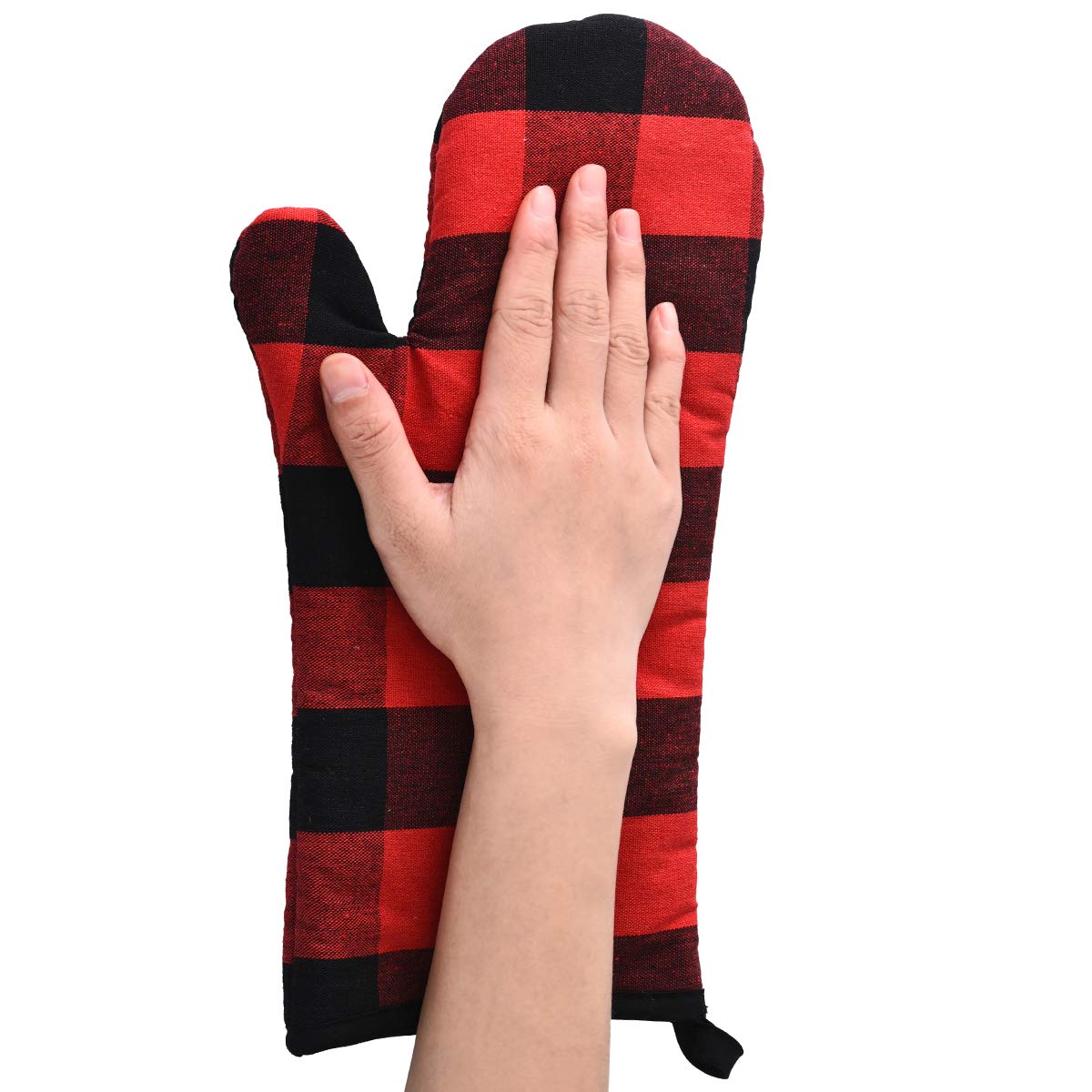 Win Change Oven Mitts and Potholders BBQ Gloves-Oven Mitts and Pot Holders with Recycled Infill Silicone Non-Slip Cooking Gloves for Cooking Baking Grilling (4-Piece Set) (Black/Red)