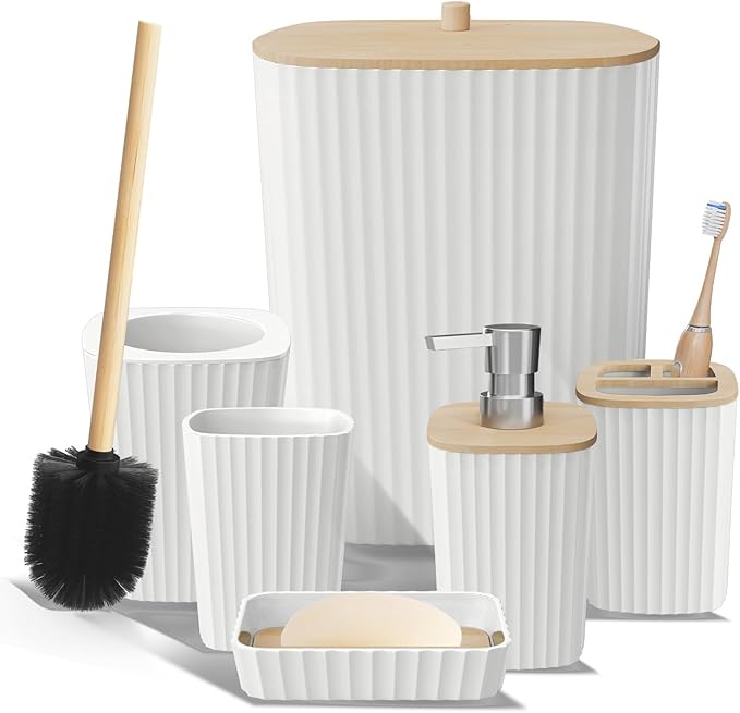 Clara Clark Bathroom Set - Christmas Bathroom Sets, Xmas Bathroom Accessories Set, 6PC Bathroom Accessory Set with Toilet Brush, Trash Can & Soap Dispenser