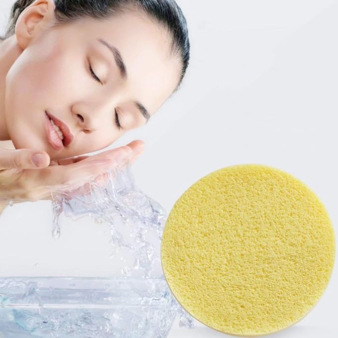 Facial Sponge Compressed,120 Count PVA Professional Makeup Removal Round Face Wash Sponges Spa Pads Exfoliating Cleansing for Women,Yellow