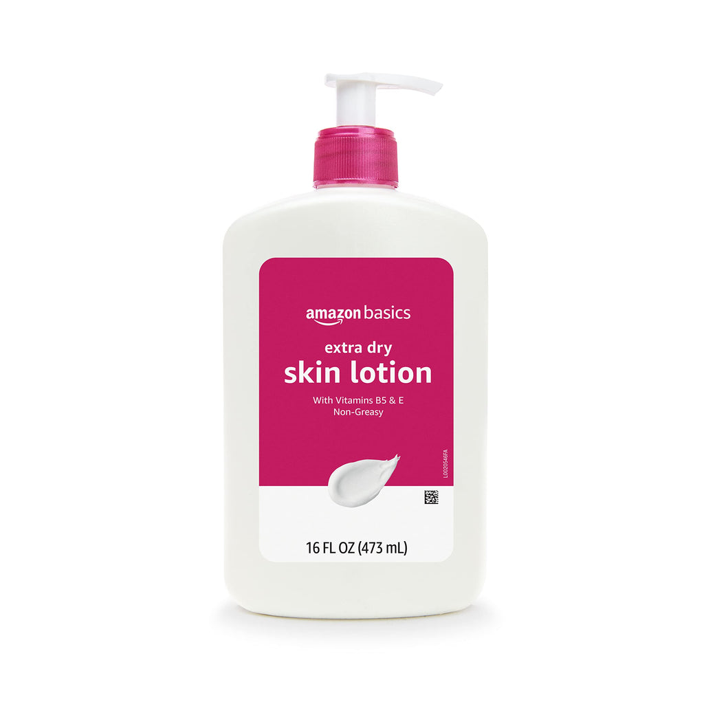 Amazon Basics Non-Greasy Body Moisturizer Lotion for Extra-Dry Skin with Vitamins B5 & E, Clean Scent, 16 fl oz, 4-Pack (Previously Solimo)