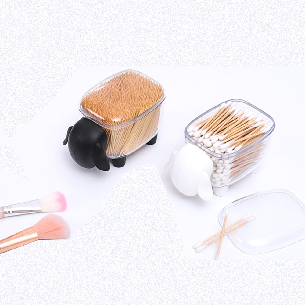 Sounxun 2-Pack Sheep Acrylic Cotton Ball & Qtip Dispenser with Lid | Adorable Sheep-Shaped Vanity Organizer Canisters for Bathroom Countertops | Stylish Black/White Set - Gift