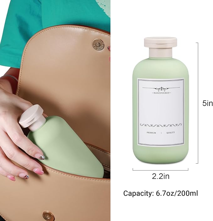 UMETASS 6.8oz Travel Bottles for Toiletries, Empty Plastic Squeeze Bottles with Flip Cap, Lotion Container for Toiletries Travel Size Shampoo and Conditioner (3 pack Green)
