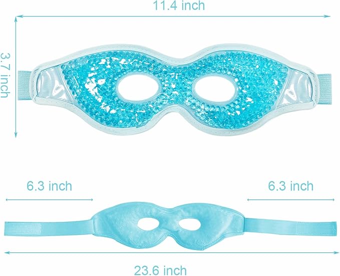 Ruzzut Cooling Gel Eye Mask, 2 PCS Reusable Eye Bead Pad & Cool Compress for Puffy Dry Eye, Cold Eye Ice Mask Gel Pack with Plush Backing for Migraine & Stress Relief, Blue