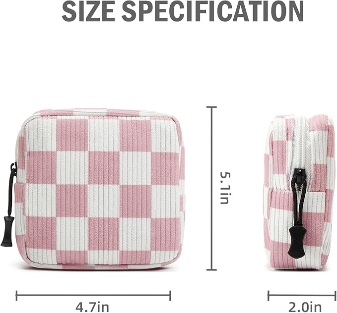 ZOEMTIU Small Makeup Bag for Purse,Mini Cosmetics Bag cute Zipper corduroy Cosmetic Pouch Storage Pouch Travel Toiletry Organizer for Women Girls(Checkered Pink)