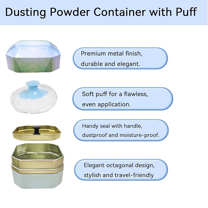 Body Powder Puff and Container, 3.35" Portable Dusting Powder Container with Soft Puff Powder Case Box Jar for Baby Women Home and Travel Use (Green)